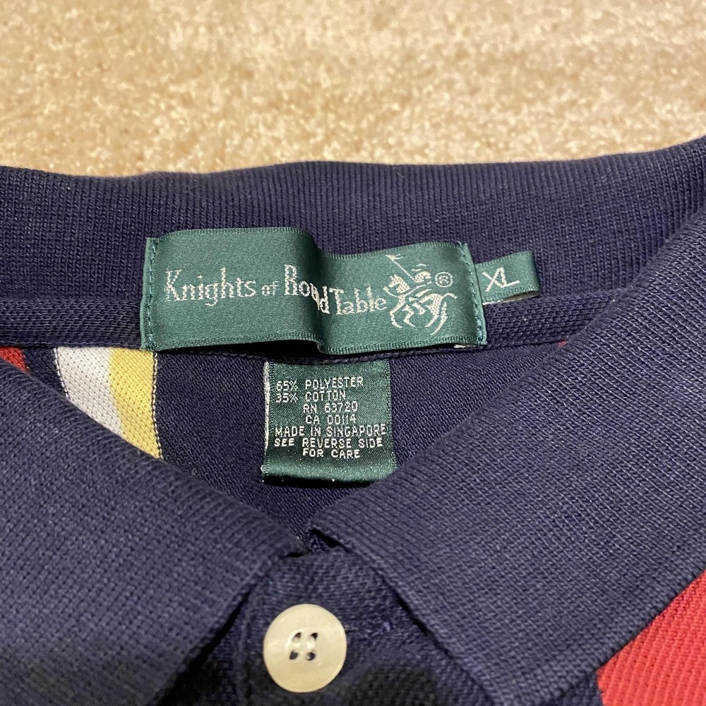 Vintage Knights of Round Table Polo Shirt Mens XL Multicolor Stripe Crest 90s - Picture 4 of 9